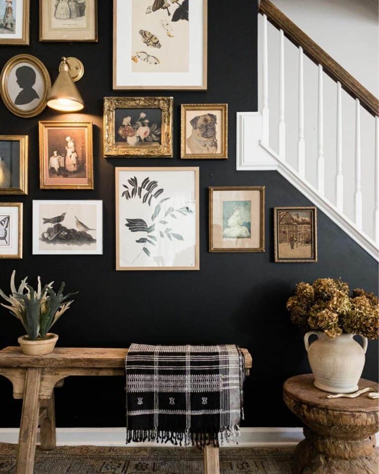 Black Art Gallery Wall Under Stairs