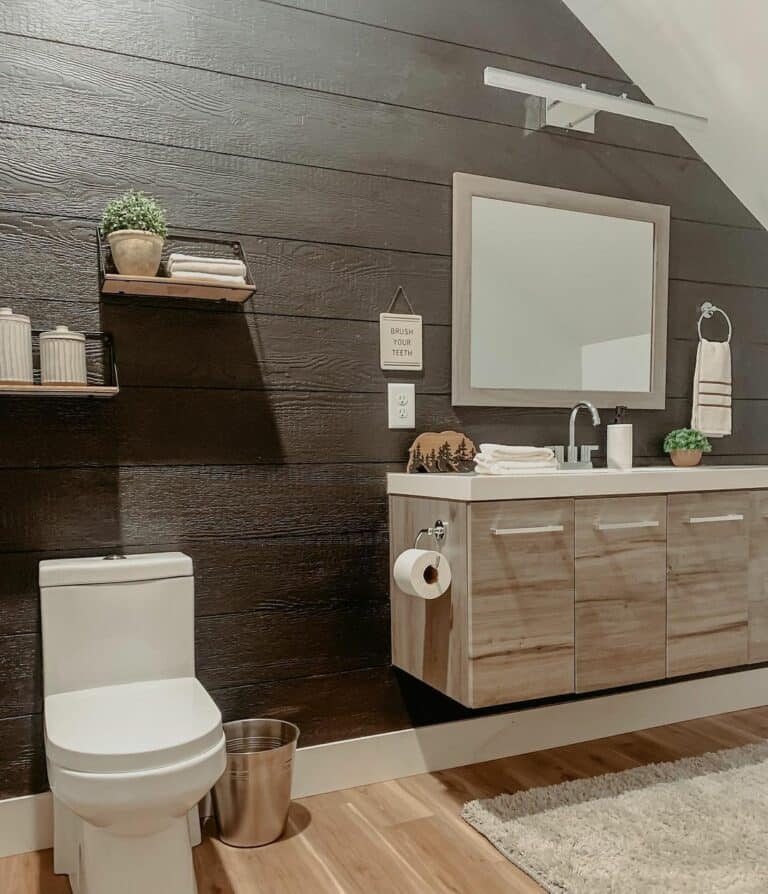 Black Shiplap Bathroom with Wall Decor