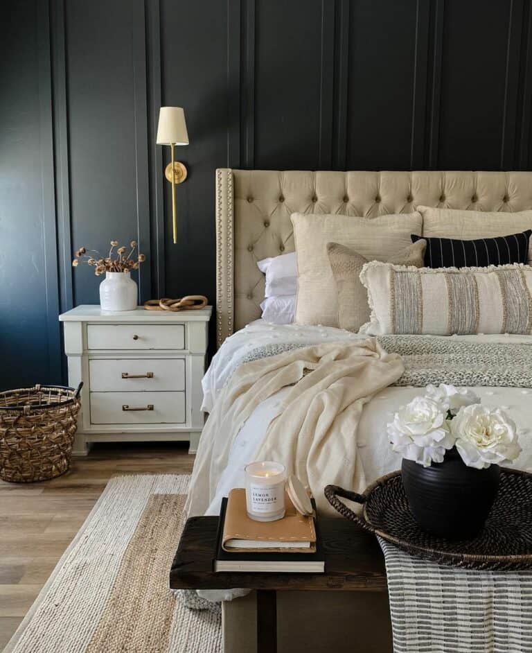 Wall with Gold Bedroom Sconce