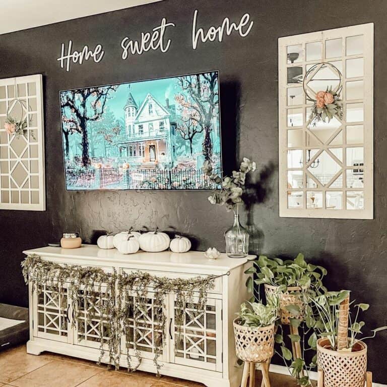 Black Wall with White Farmhouse Decor