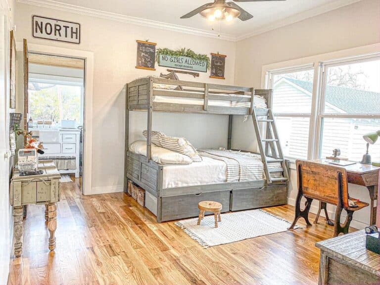 Boy Room with Gray Wood Bunk Beds
