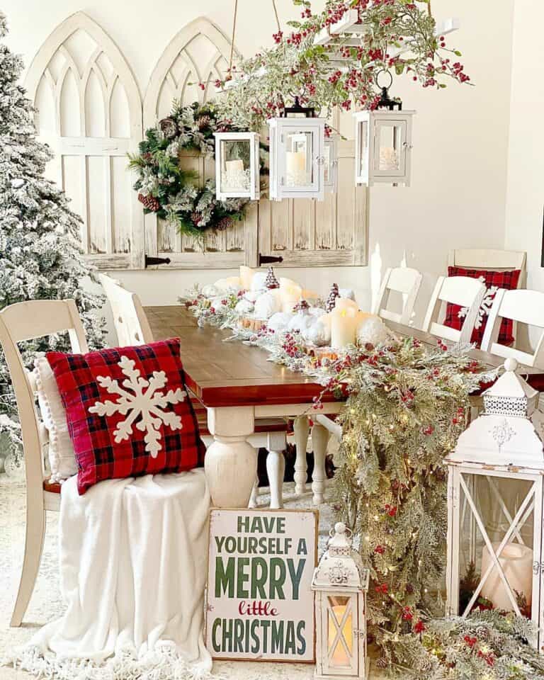 White Lanterns Illuminate Dining Table
