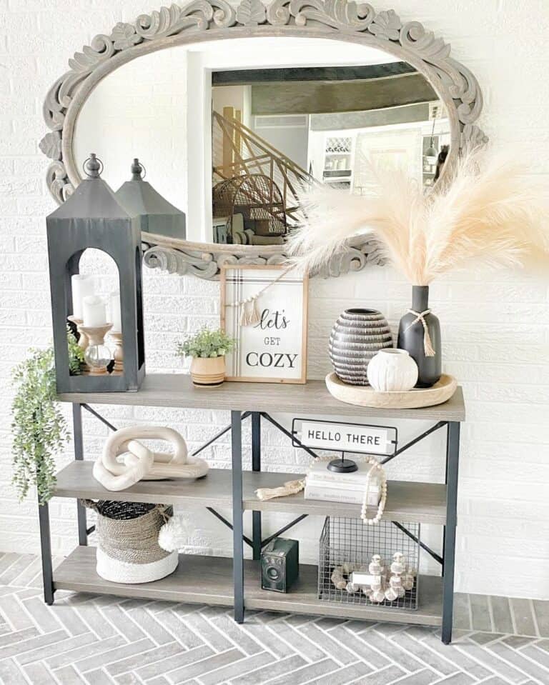 Gray Herringbone Tile Flooring for Entryway