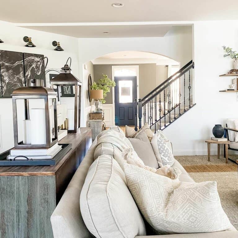 Neutral Living Room with Wood Console