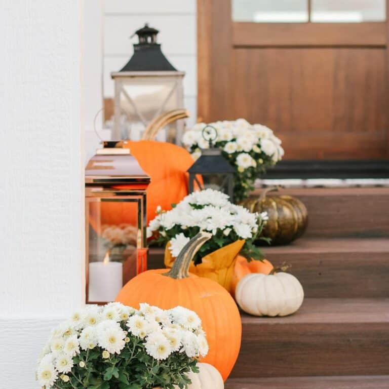 Lantern Décor Leads Up Porch Steps