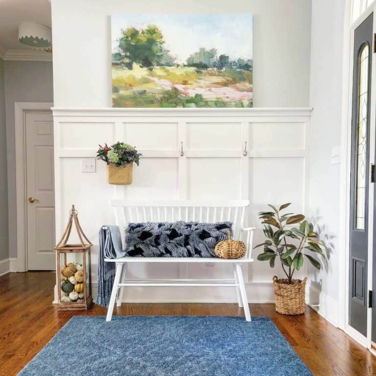 Blue Accessories Accentuate White Spindle Bench