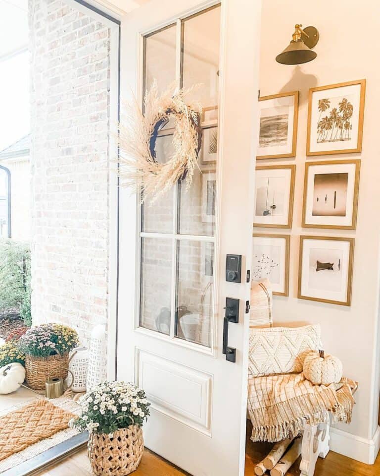 Wood Frames and Brass Sconce Gallery Wall