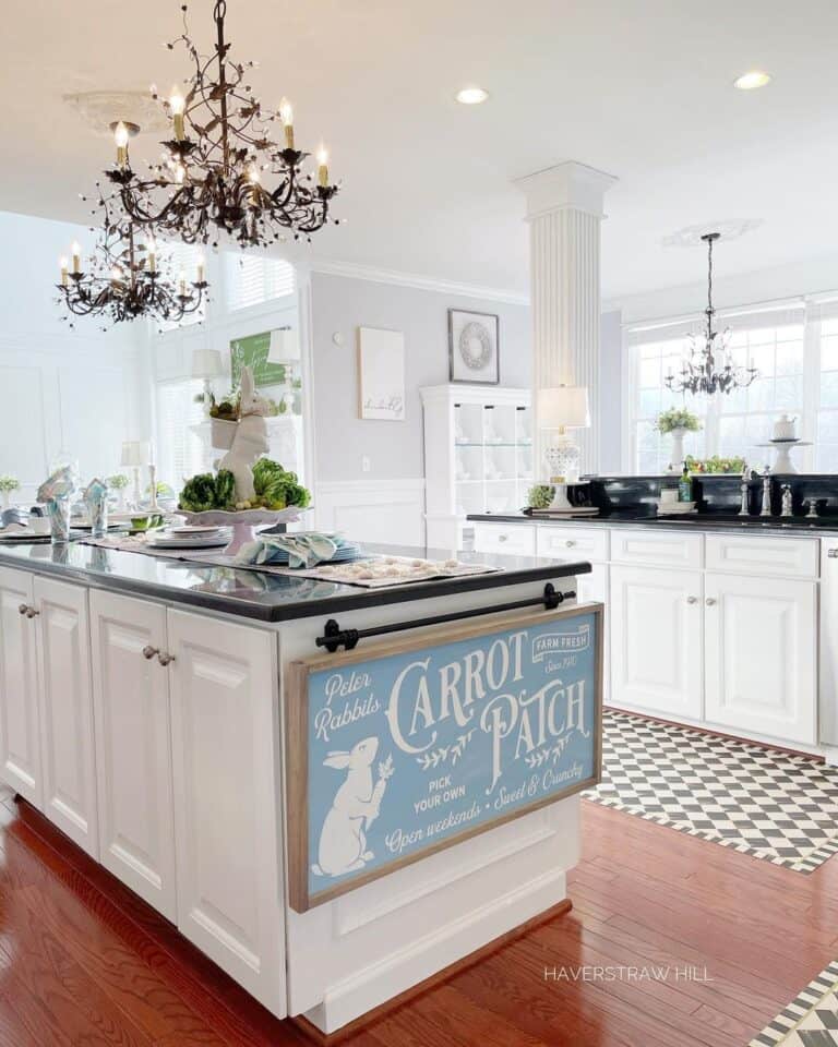 Easter Kitchen Sign and White Rabbit Décor