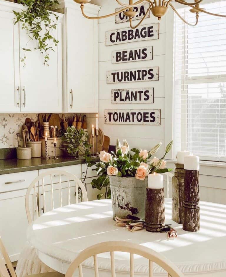 Farmhouse Signs for a Kitchen on a Shiplap Wall