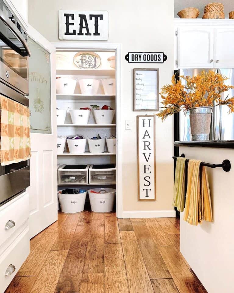 Farmhouse Kitchen Signs Around a Pantry