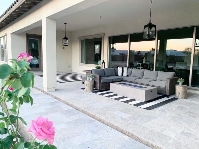 Black Lantern Style Chandeliers on a Patio