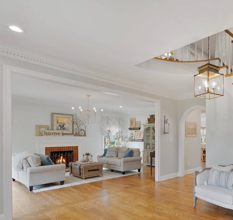 Grey and White Entryway with Hardwood Floors