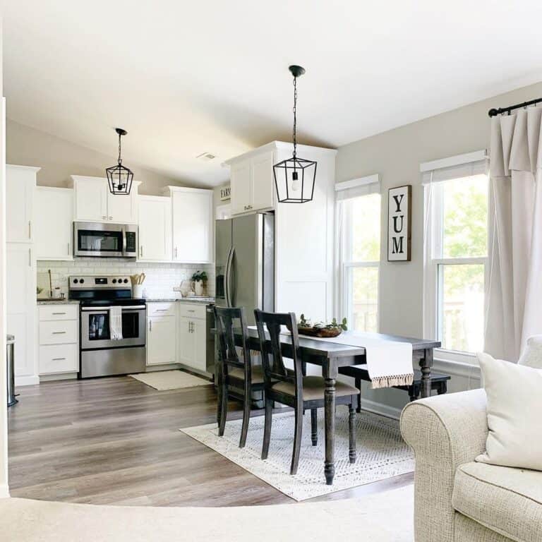 Black Kitchen Lantern Lights and White Cabinets