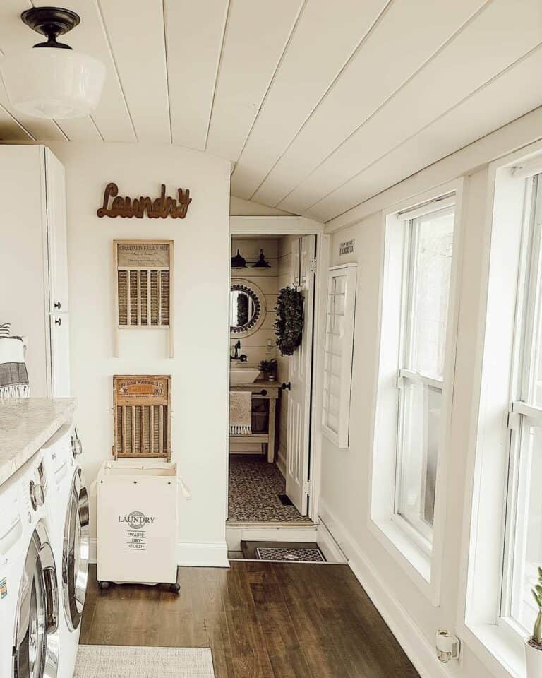 Vintage Washboards and a Wooden Sign