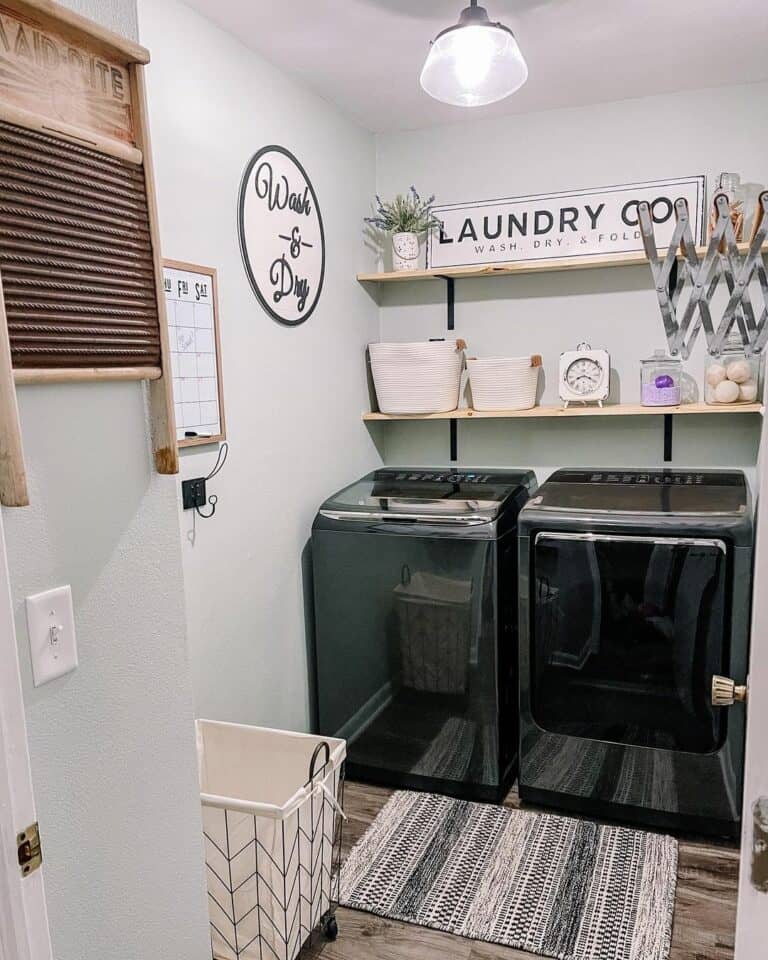 Wooden Washboard and White Signs