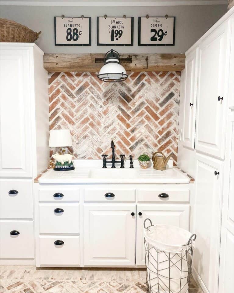 Brick Backsplash with Vintage Sale Signs