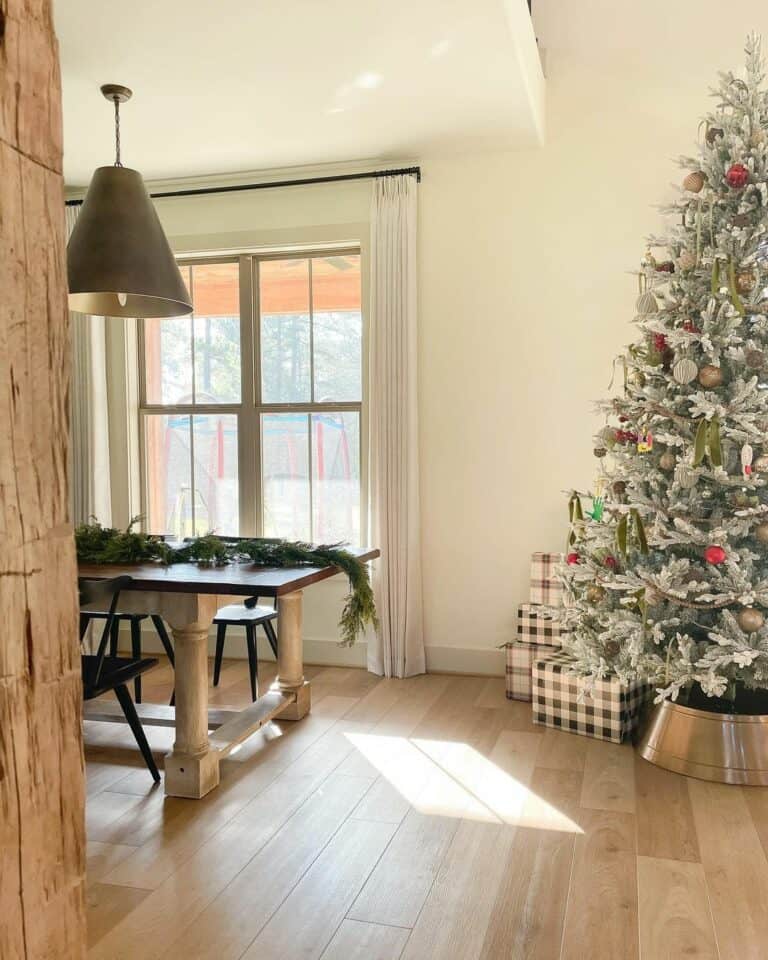 Flocked Christmas Tree in Gold Metal Collar