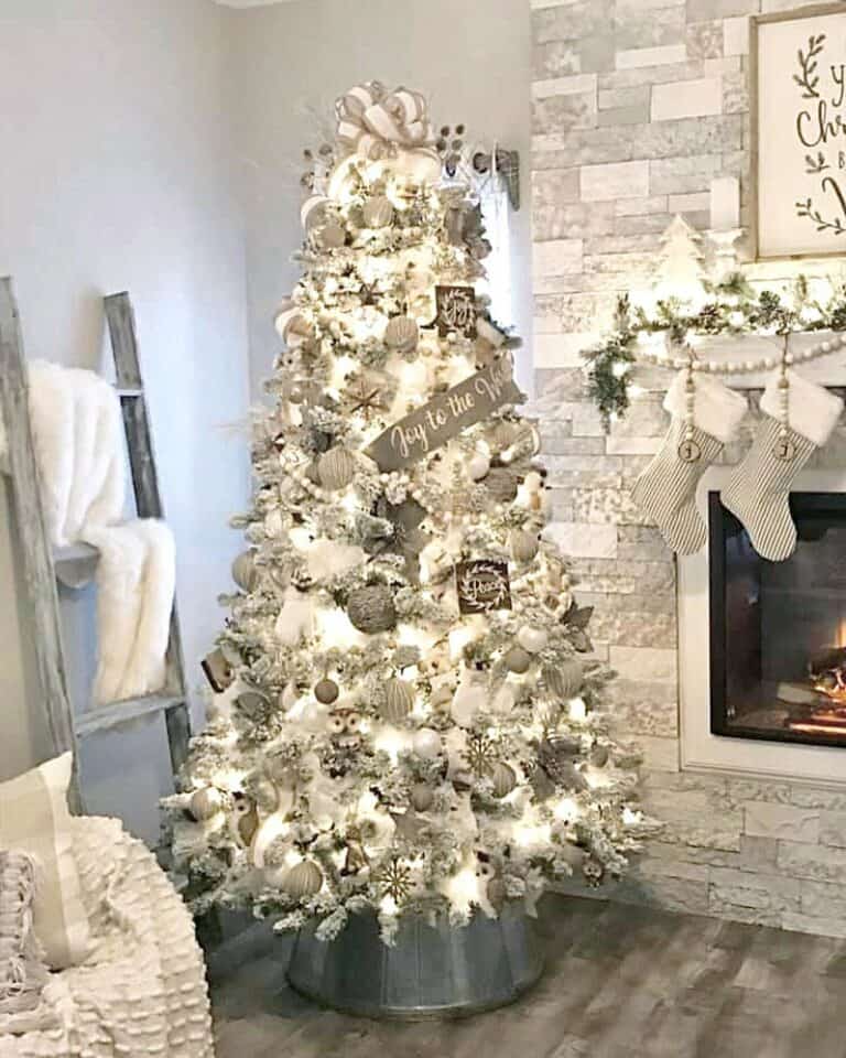 Gray Metal Tree Collar for Frosted Christmas Tree