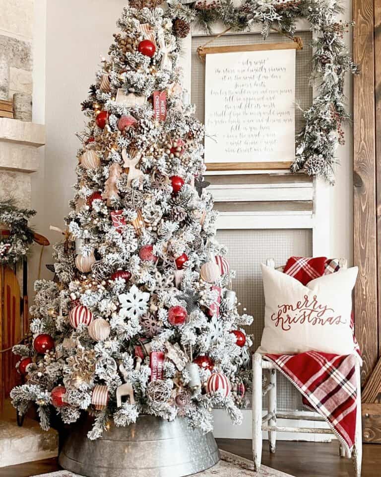 Frosted Tree with Galvanized Metal Collar