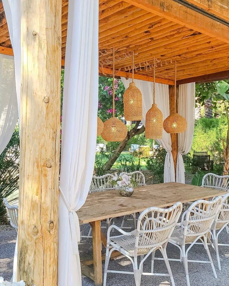 Rattan Farmhouse Outdoor Pendant Lighting in a Gazebo