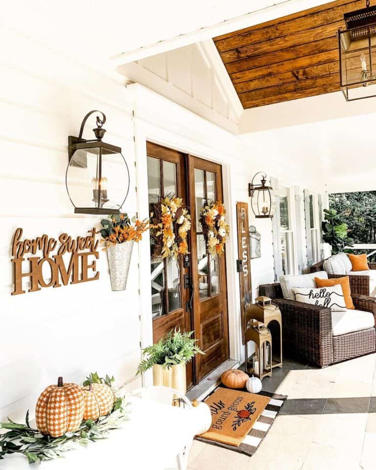 Outdoor Farmhouse Light Fixtures and Fall Wreaths