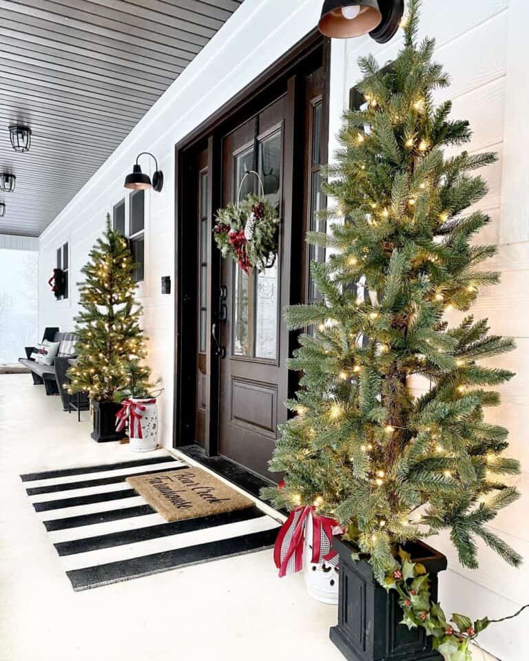 Christmas Trees Under Black Outdoor Farmhouse Lighting