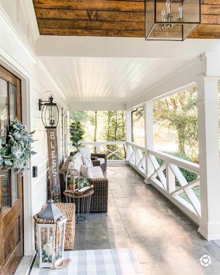 White Crisscross Front Porch Railing