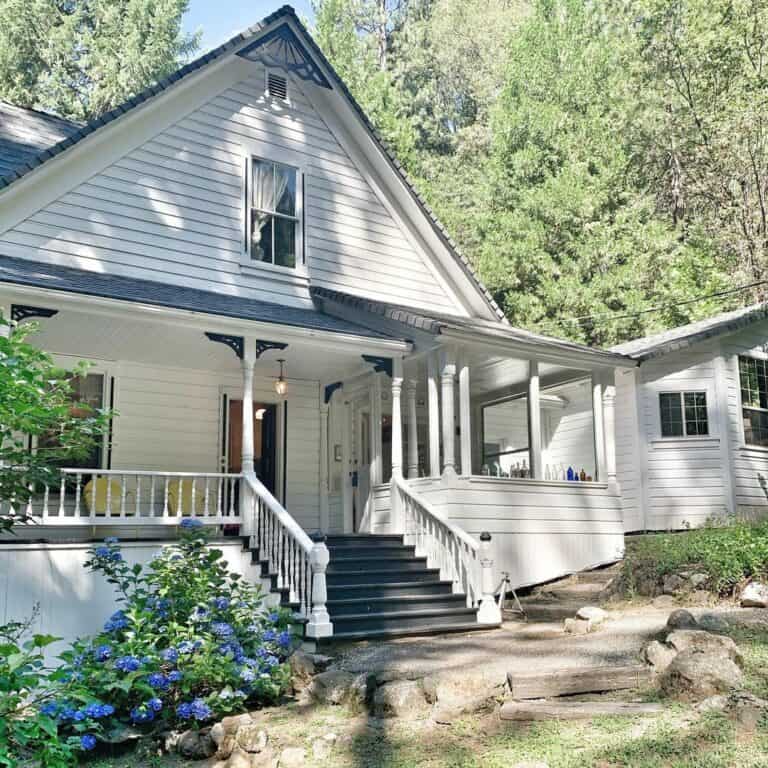 House with White Farmhouse Porch Railing