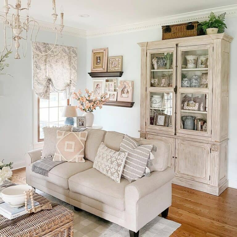 Powder Blue Living Room With Picture Ledges