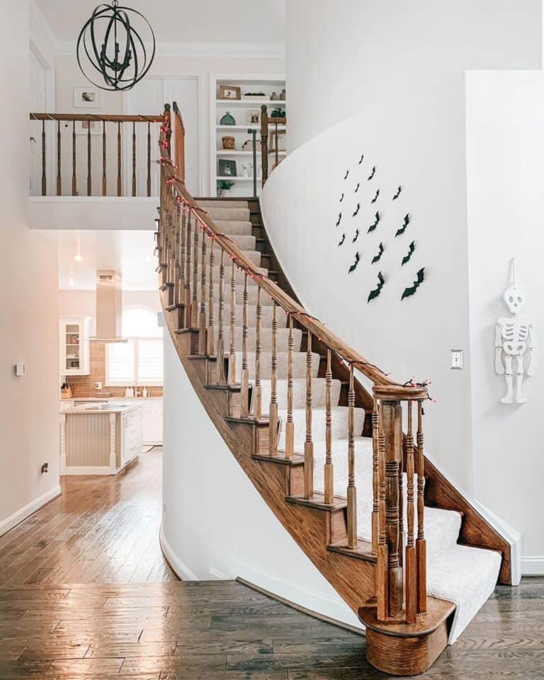Dark Wood Staircase with White Runner
