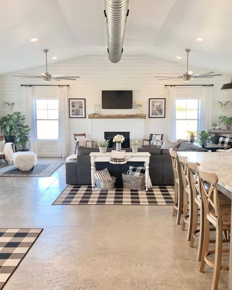 White Shiplap Accent Wall in Farmhouse Room