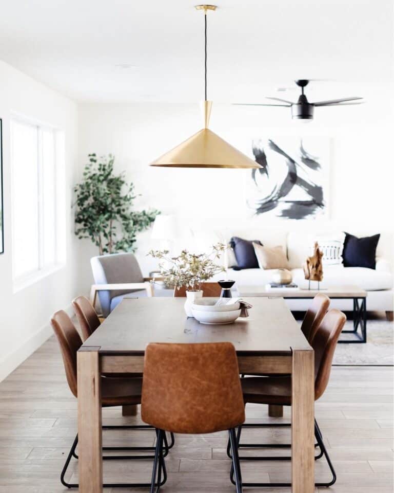 Wooden Dining Table with Neutral Living Room