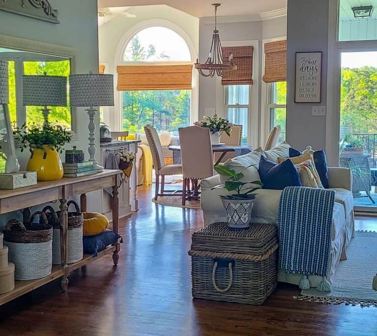 Cottage Inspired Living Room with Dining Table