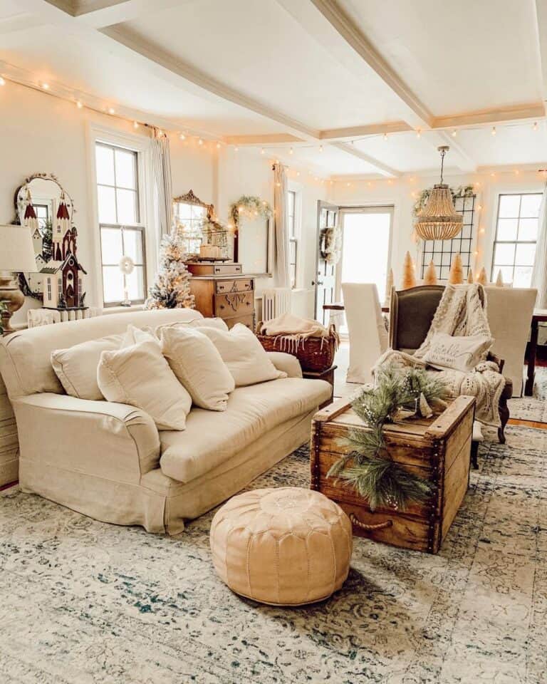 Round Living Room Pouf and Christmas Decor