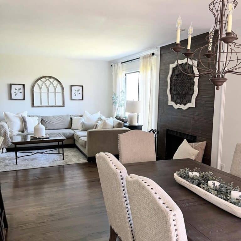 Modern Living and Dining Room with Chandelier