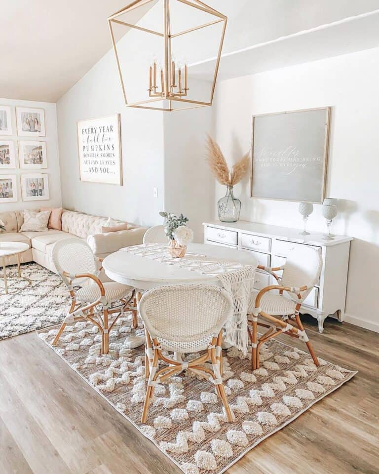 Caged Chandelier Above Neutral Tablescape