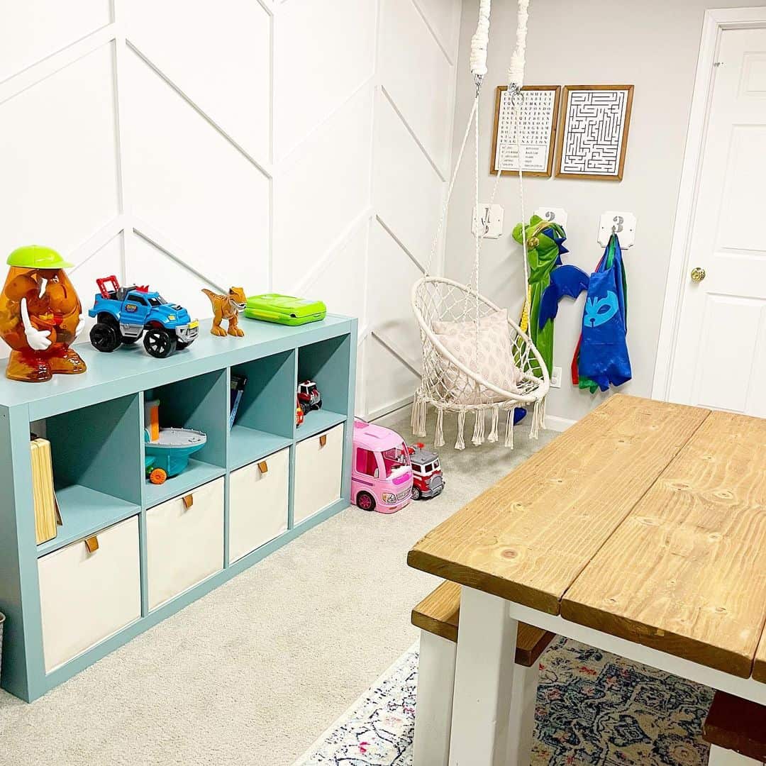 Light Blue Storage Unit With White Bins