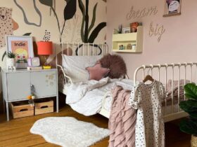 Whimsical Woodland Wallpaper and a Light Grey Dresser