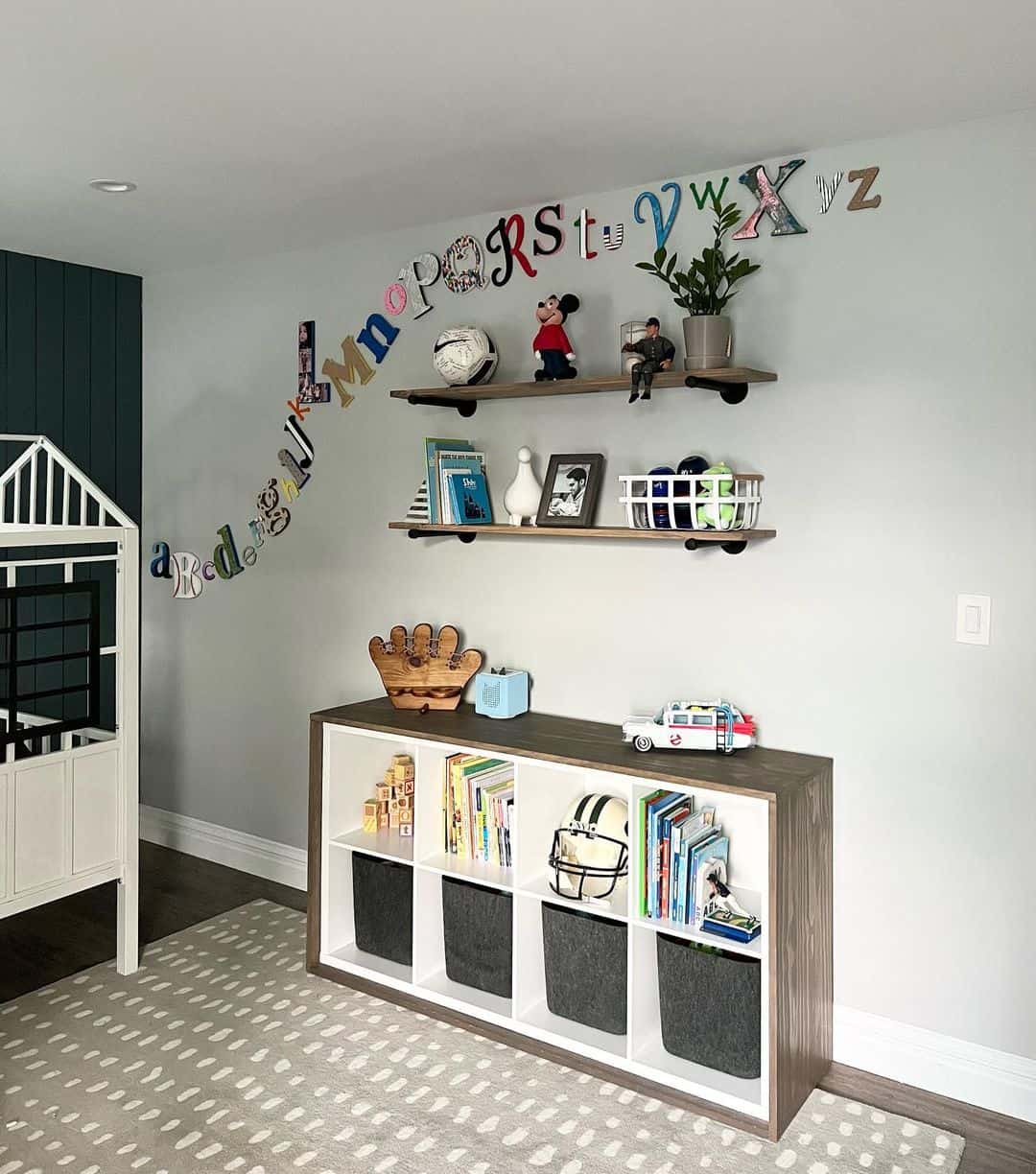 Alphabet Wall Décor in Gray-Themed Playroom