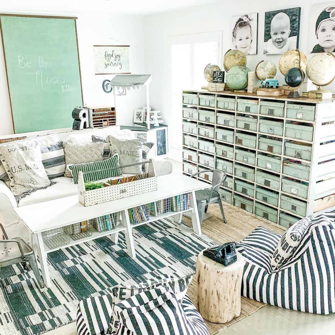 Mint Green Playroom Wall Shelves