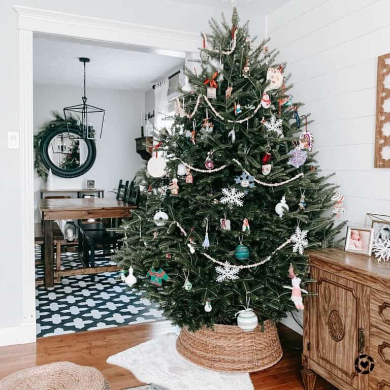 Full Tree in a Wicker Christmas Tree Collar