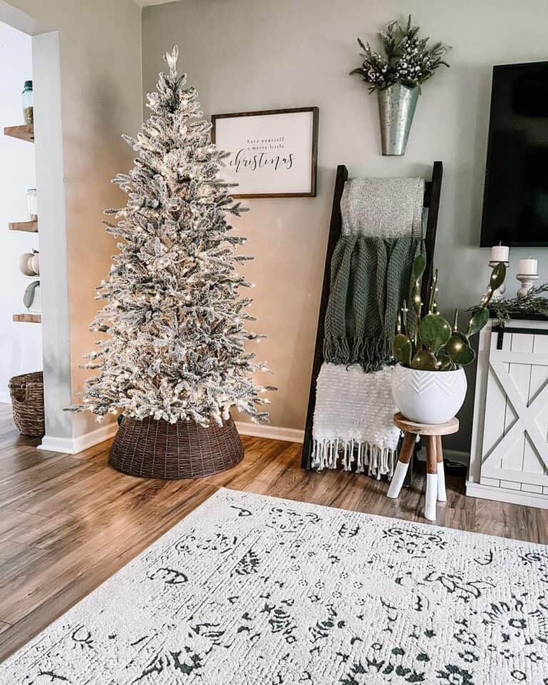White Tree With a Dark Brown Woven Collar
