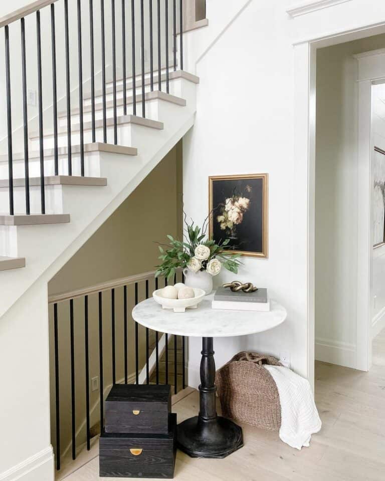 Two-toned White Marble and Black Entry Table