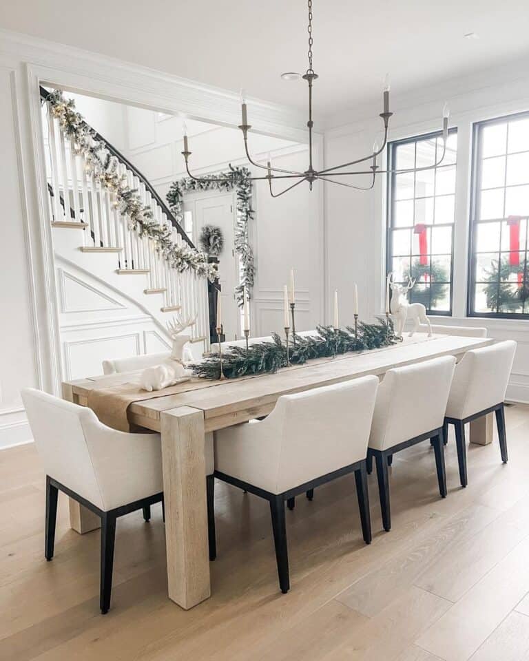 Christmas Decor Dining Room with Light Wood Floors