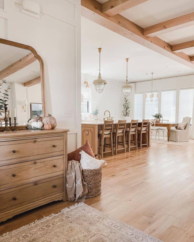 Oak Beam Ceiling with Matching Light Wood Floors