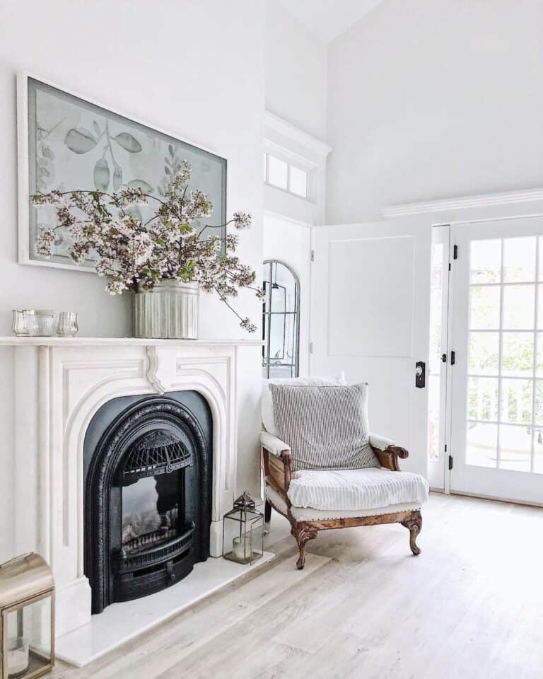 Antique Wood and White Accent Chair