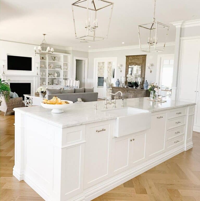 Large White Island with Herringbone Floors